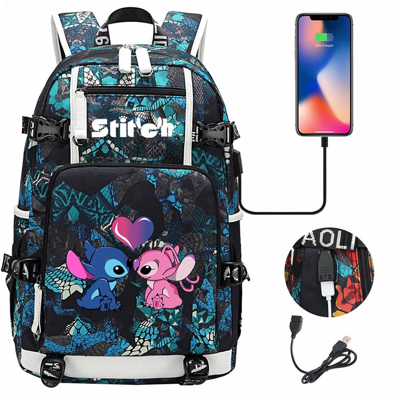 Stitch Backpack Travel Backpack School Bag with USB Charging Port