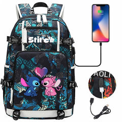 Stitch Backpack Travel Backpack School Bag with USB Charging Port