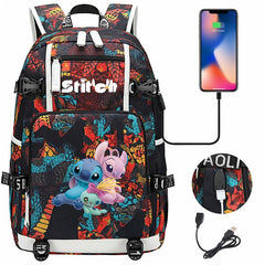 Stitch Backpack Travel Backpack School Bag with USB Charging Port