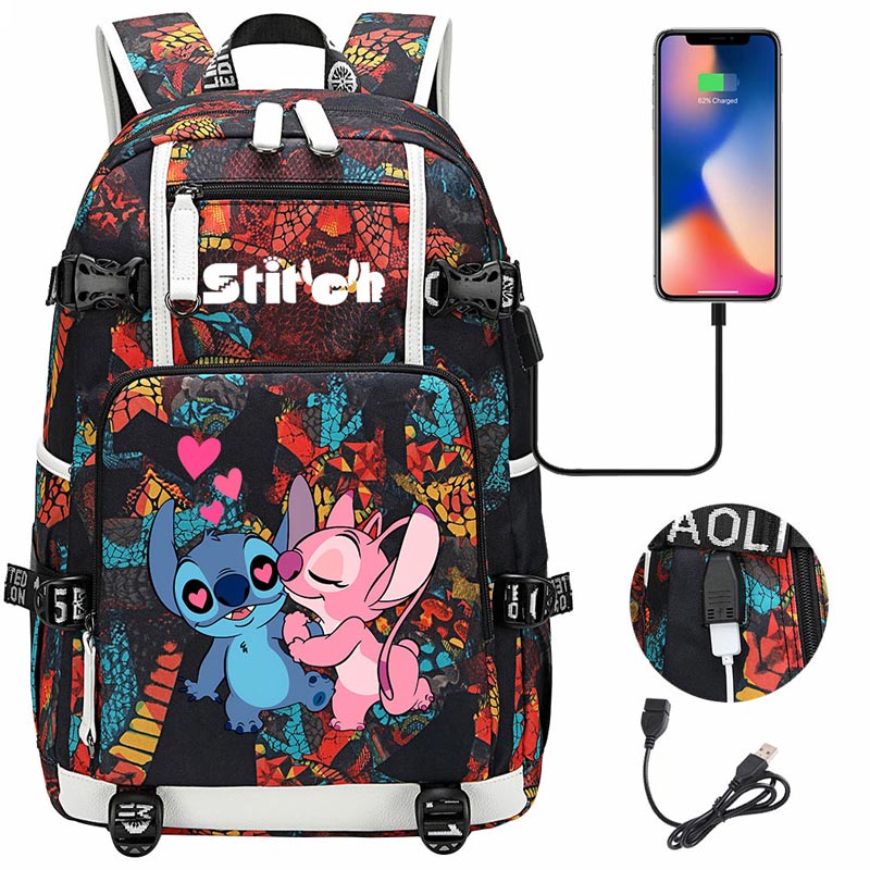 Stitch Multifunction Backpack Travel Backpack School Bag with USB Charging Port