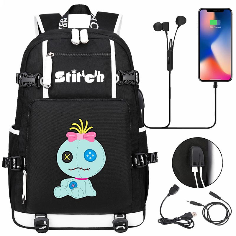 Stitch Backpack Travel Backpack School Bag with USB Charging Port