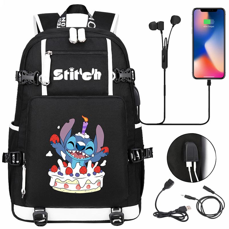 Stitch Backpack Travel Backpack School Bag with USB Charging Port