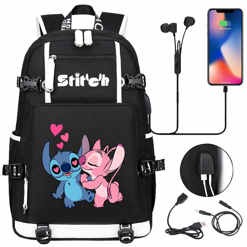 Stitch Multifunction Backpack Travel Backpack School Bag with USB Charging Port