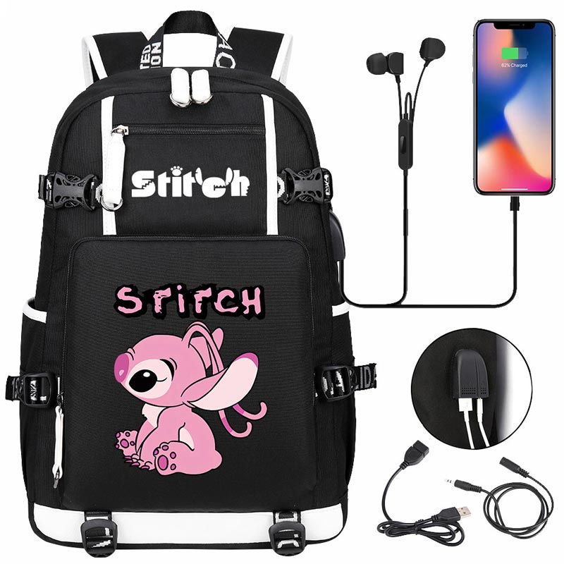 Stitch Backpack Travel Backpack School Bag with USB Charging Port