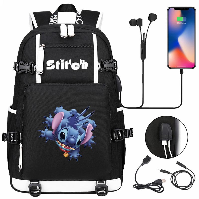 Stitch Backpack Travel Backpack School Bag with USB Charging Port