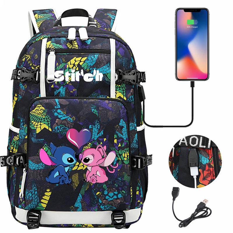 Stitch Backpack Travel Backpack School Bag with USB Charging Port