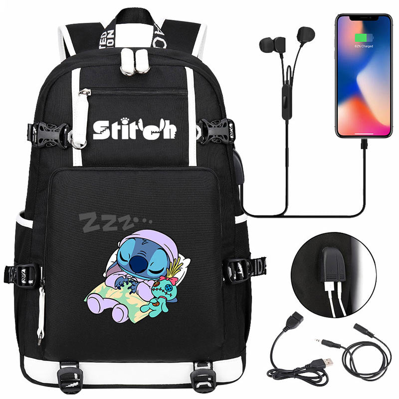 Stitch Backpack Travel Backpack School Bag with USB Charging Port