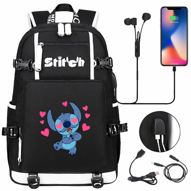 Stitch Backpack Travel Backpack School Bag with USB Charging Port