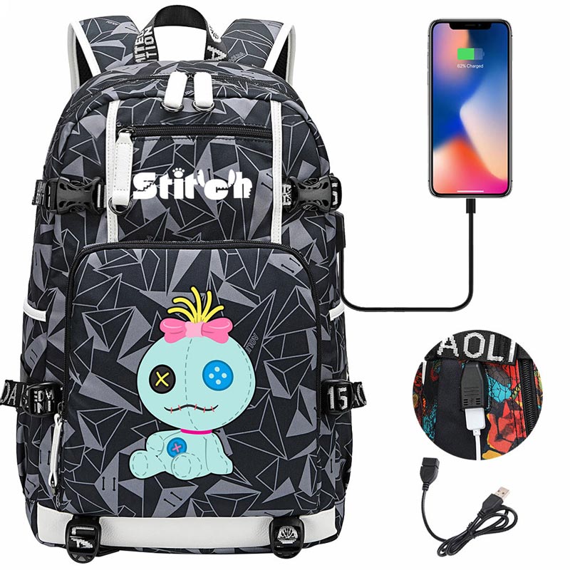 Stitch Backpack Travel Backpack School Bag with USB Charging Port