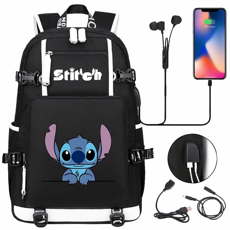 Stitch Backpack Travel Backpack School Bag with USB Charging Port