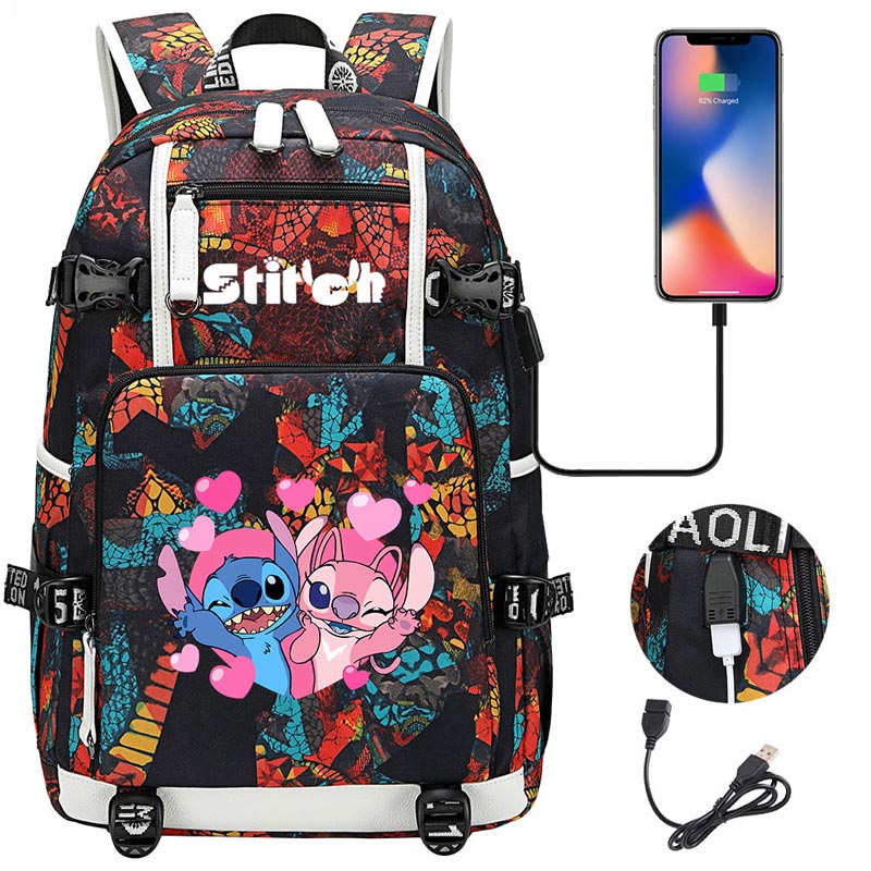 Stitch Backpack Travel Backpack School Bag with USB Charging Port