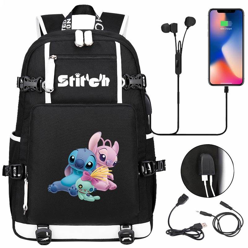 Stitch Backpack Travel Backpack School Bag with USB Charging Port