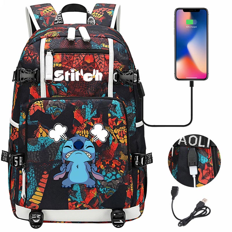 Stitch Backpack Travel Backpack School Bag with USB Charging Port