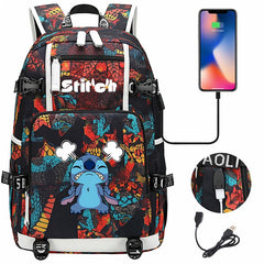 Stitch Backpack Travel Backpack School Bag with USB Charging Port