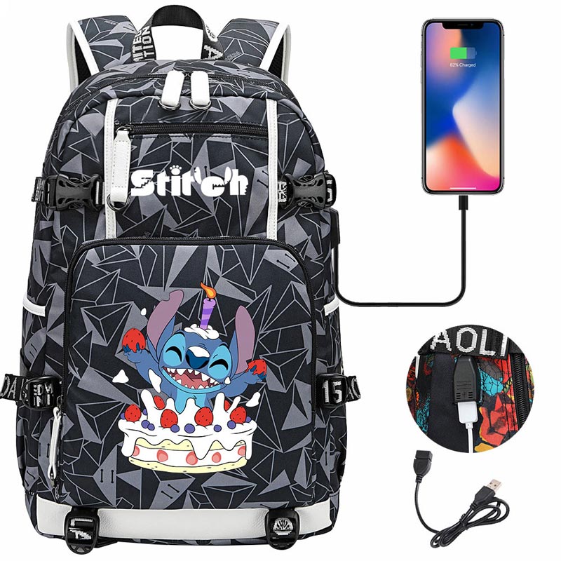 Stitch Backpack Travel Backpack School Bag with USB Charging Port