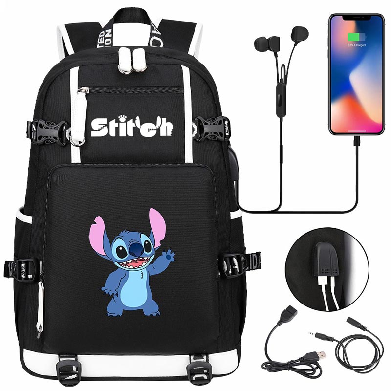 Stitch Backpack Travel Backpack School Bag with USB Charging Port