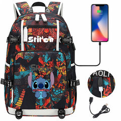 Stitch Backpack Travel Backpack School Bag with USB Charging Port