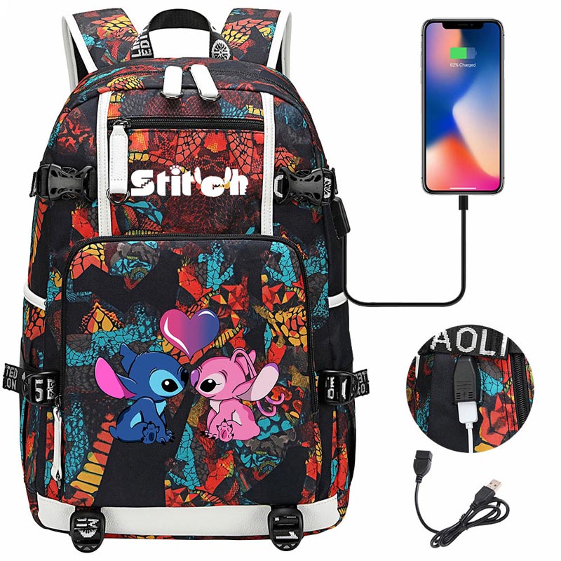 Stitch Backpack Travel Backpack School Bag with USB Charging Port