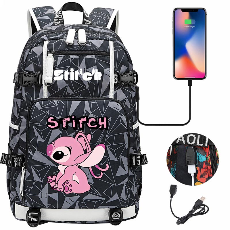 Stitch Backpack Travel Backpack School Bag with USB Charging Port