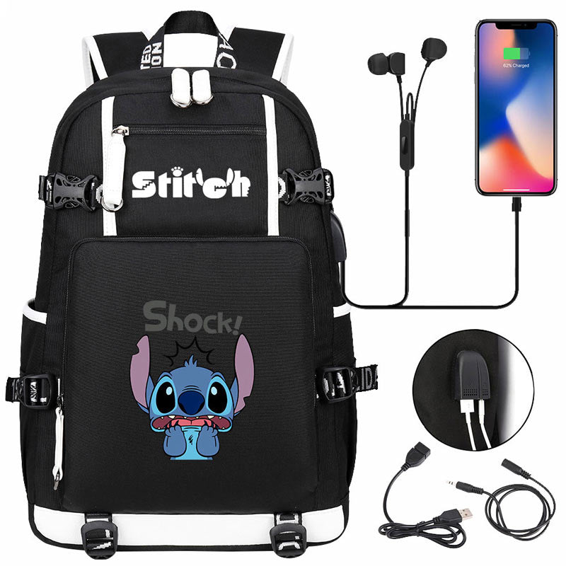 Stitch Backpack Travel Backpack School Bag with USB Charging Port