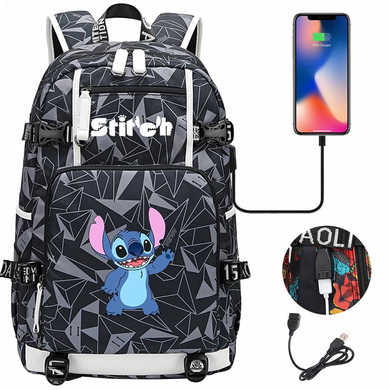 Stitch Backpack Travel Backpack School Bag with USB Charging Port