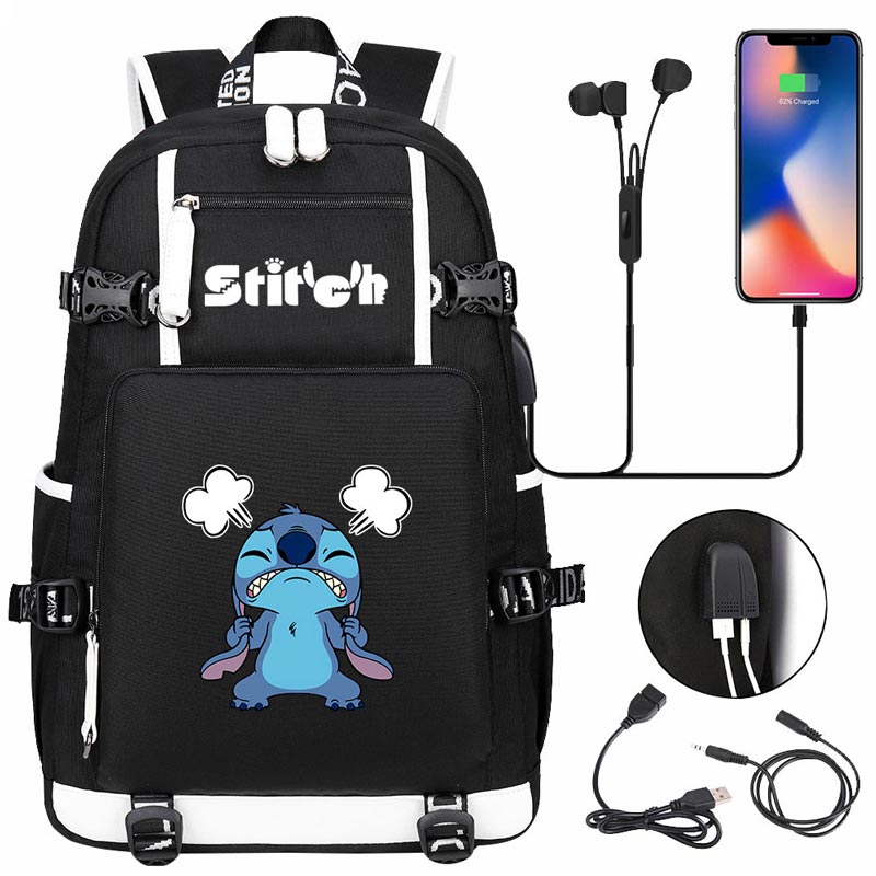 Stitch Backpack Travel Backpack School Bag with USB Charging Port