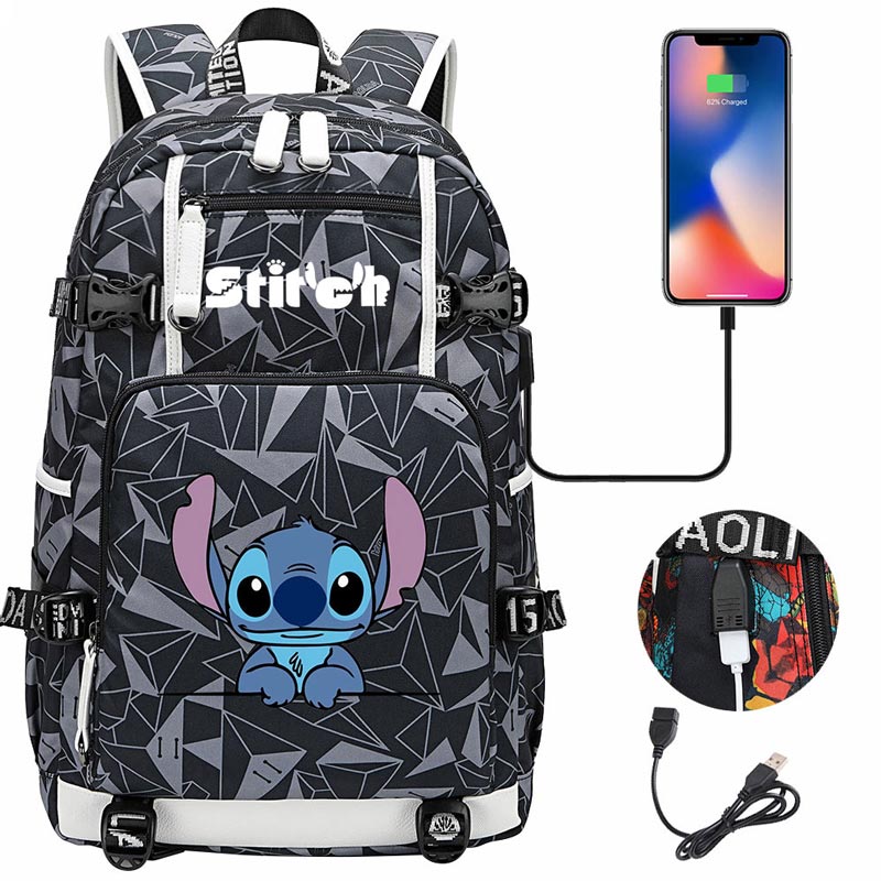 Stitch Backpack Travel Backpack School Bag with USB Charging Port