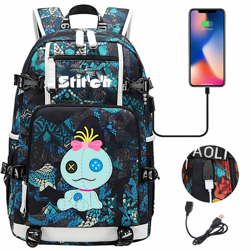 Stitch Backpack Travel Backpack School Bag with USB Charging Port