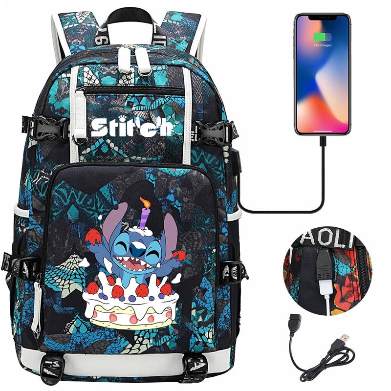 Stitch Backpack Travel Backpack School Bag with USB Charging Port