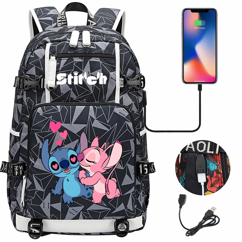 Stitch Multifunction Backpack Travel Backpack School Bag with USB Charging Port