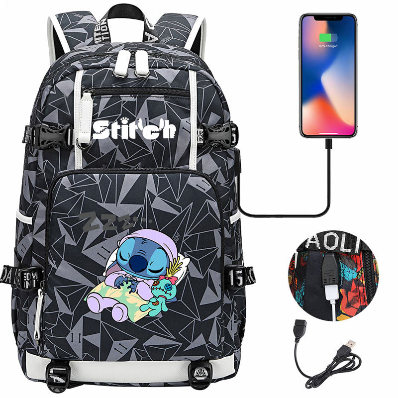 Stitch Backpack Travel Backpack School Bag with USB Charging Port