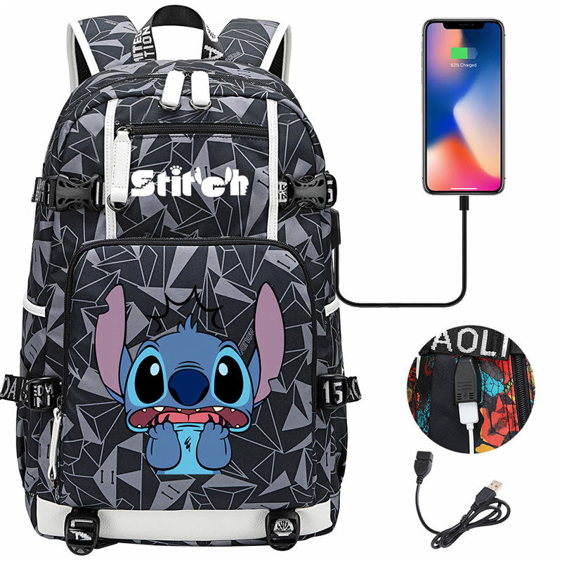 Stitch Backpack Travel Backpack School Bag with USB Charging Port