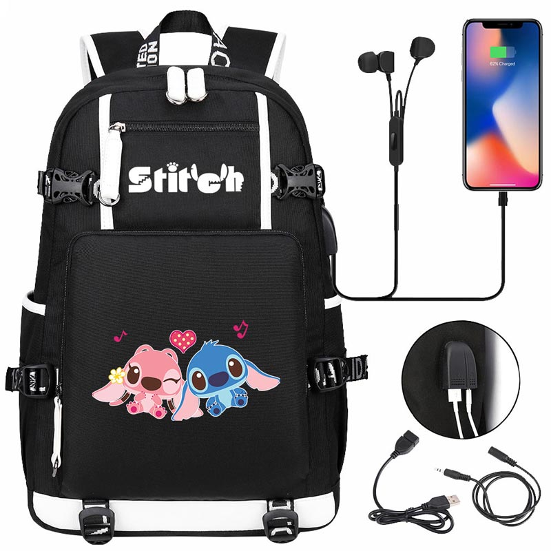 Stitch Backpack Travel Backpack School Bag with USB Charging Port