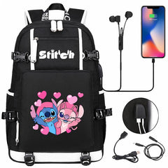 Stitch Backpack Travel Backpack School Bag with USB Charging Port