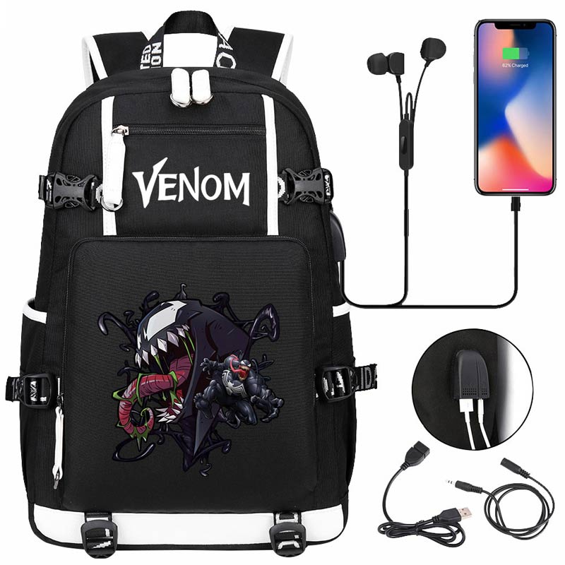 Venom Backpack Spiderman SchoolBag with USB Charging Port