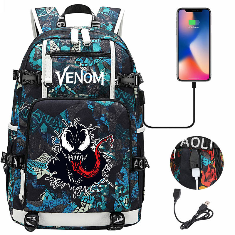 Venom Backpack Spiderman SchoolBag with USB Charging Port