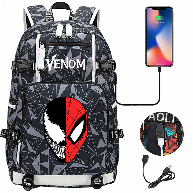 Venom Backpack Spiderman SchoolBag with USB Charging Port