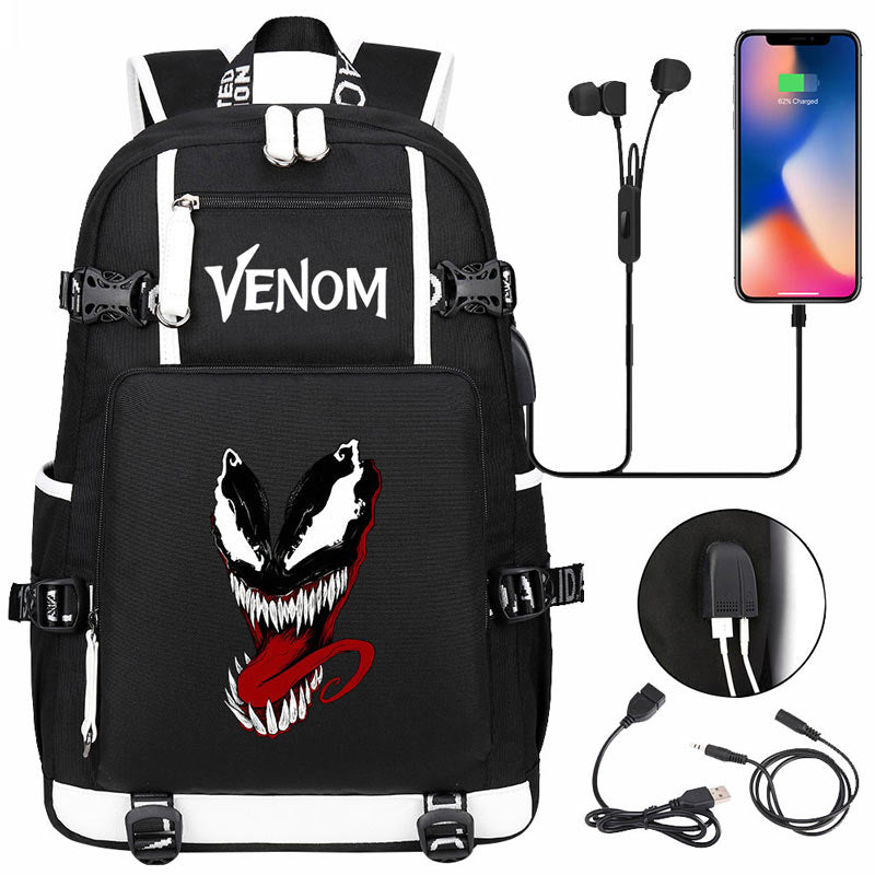 Venom Backpack Spiderman SchoolBag with USB Charging Port