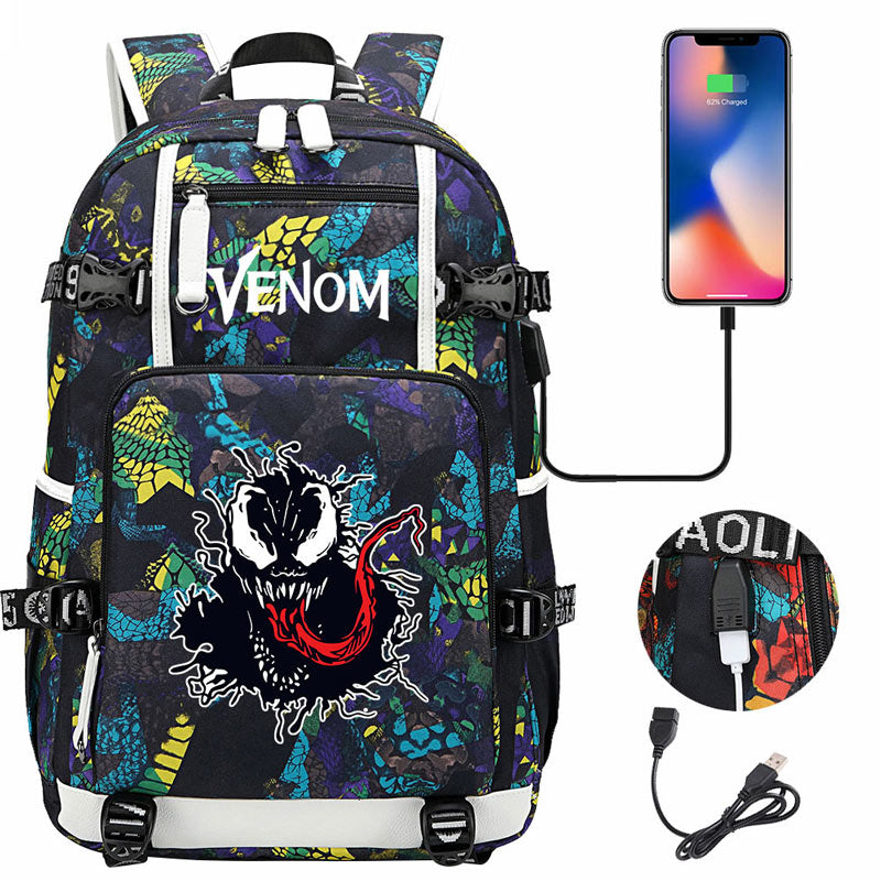 Venom Backpack Spiderman SchoolBag with USB Charging Port