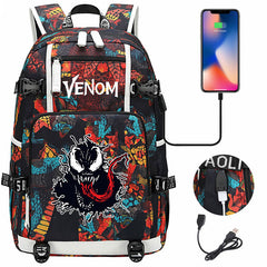 Venom Backpack Spiderman SchoolBag with USB Charging Port