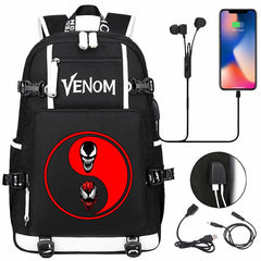 Venom Backpack Spiderman SchoolBag with USB Charging Port