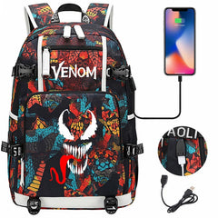 Venom Backpack Spiderman SchoolBag with USB Charging Port