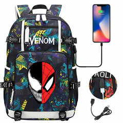 Venom Backpack Spiderman SchoolBag with USB Charging Port