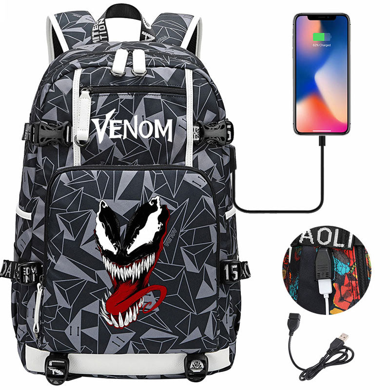 Venom Backpack Spiderman SchoolBag with USB Charging Port