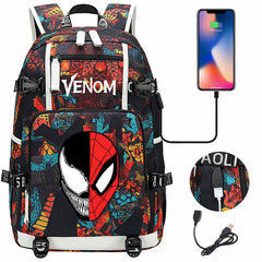 Venom Backpack Spiderman SchoolBag with USB Charging Port