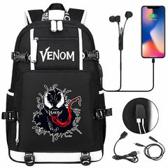 Venom Backpack Spiderman SchoolBag with USB Charging Port