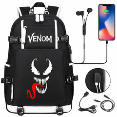 Venom Backpack Spiderman SchoolBag with USB Charging Port