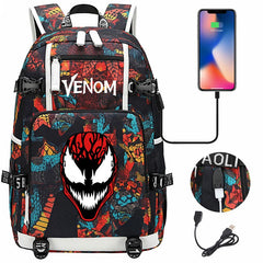 Venom Backpack Spiderman SchoolBag with USB Charging Port