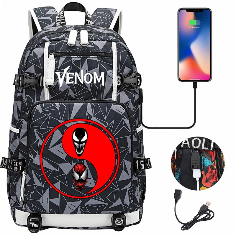 Venom Backpack Spiderman SchoolBag with USB Charging Port