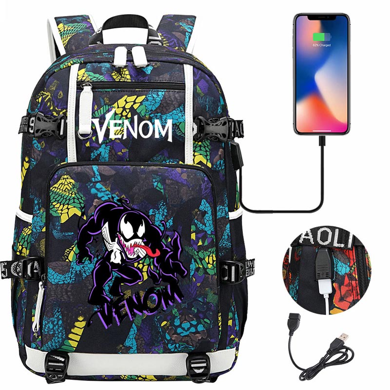 Venom Backpack Spiderman SchoolBag with USB Charging Port